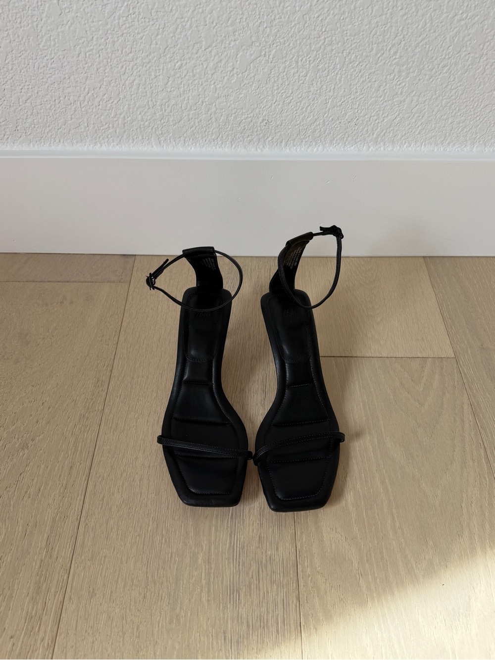 H&M Black Square-Toe Ankle-Strap Heels